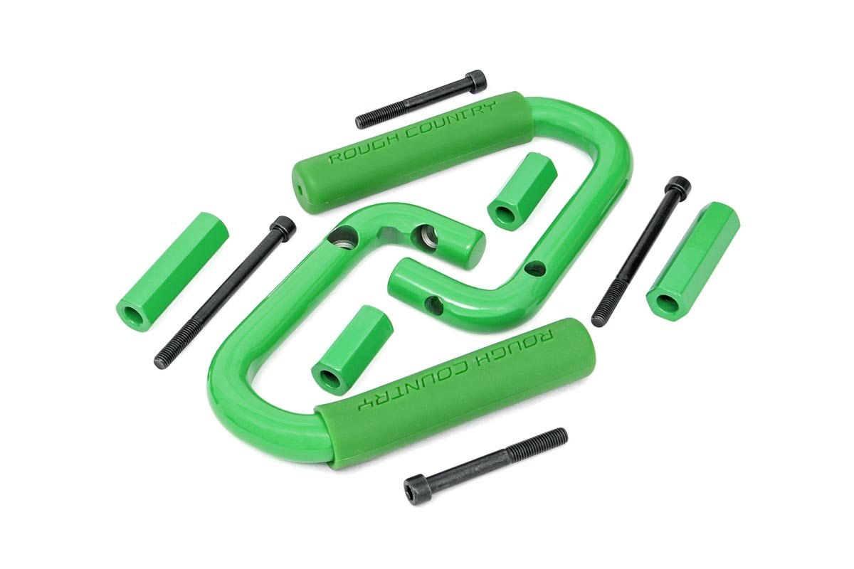 Rough Country Jeep Front Solid Steel Grab Handles (07-18 Wrangler JK, Green)
